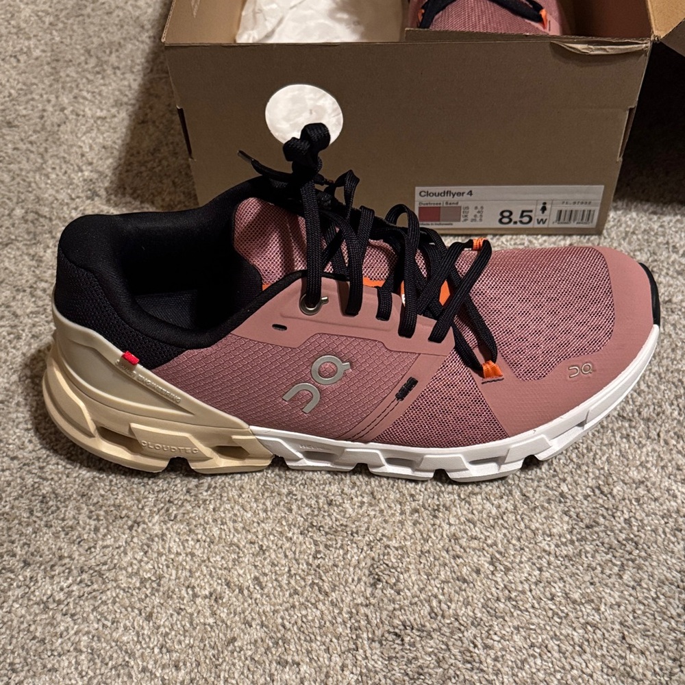 On Running Women's Cloudflyer 4 Black and Pink Athletic Shoes